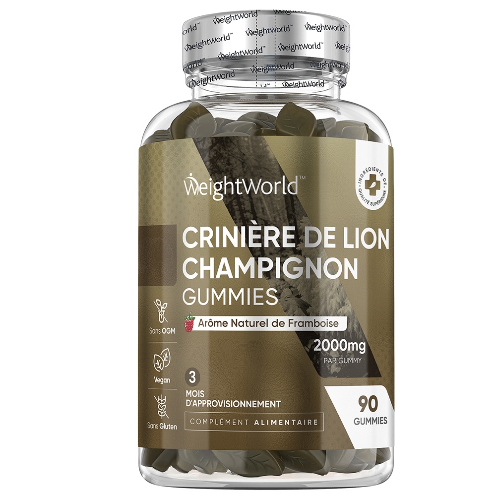 Gominolas de Melena de León - Alta Potencia 2000 mg 90 Gummies - Suplemento Vegano Sin OGM