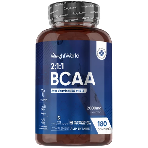 Weightworld Bcaa 2.1.1 1000Mg 180 Comprimés Avec Vitamine B6 Et B12 - Complément Pour Le Renforcement Musculaire