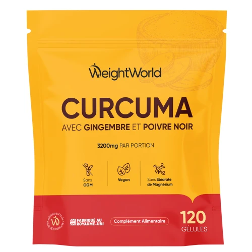 Cúrcuma con Jengibre y Pimienta Negra 3200 mg · 60 cápsulas veganas · 95 % Curcuminoides · Apoyo Articular y Antioxidante · Edición Bolsa